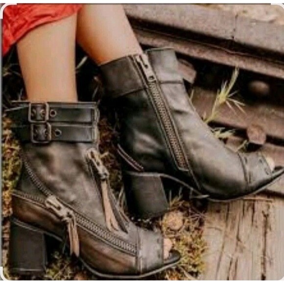 Firebird Zombi Booties Open Toe Steampunk Distressed Boho Women's Size 5 - Picture 9 of 9